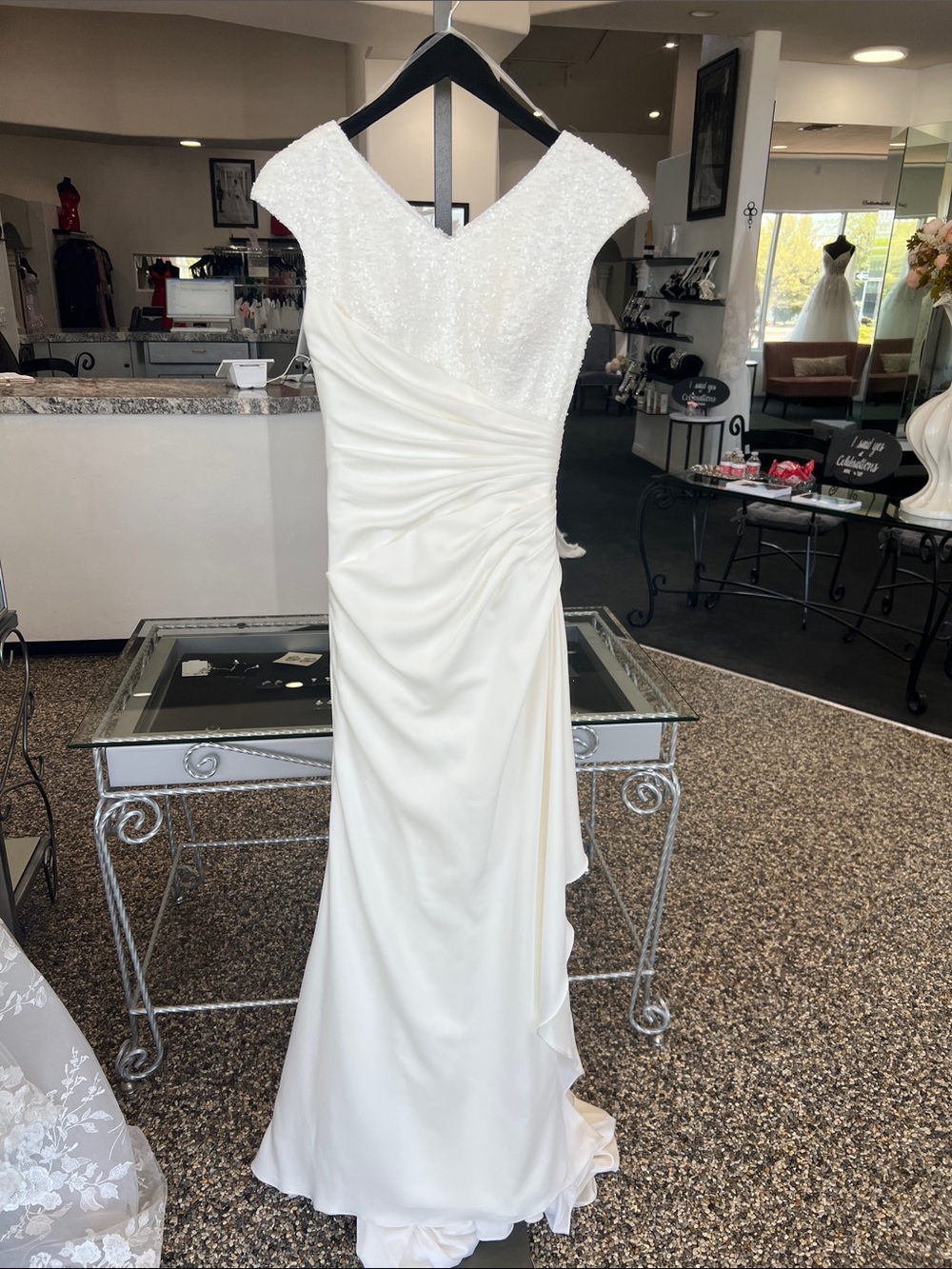 Mori Lee Ivory V-Neck Ruched Wedding Gown